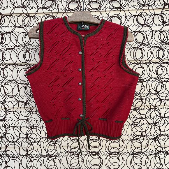 Vintage Astrifa Traditional Alpine red wool open knit sweater vest - Picture 1 of 8